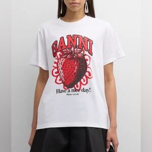 Ganni White Graphic Tee with Red Print